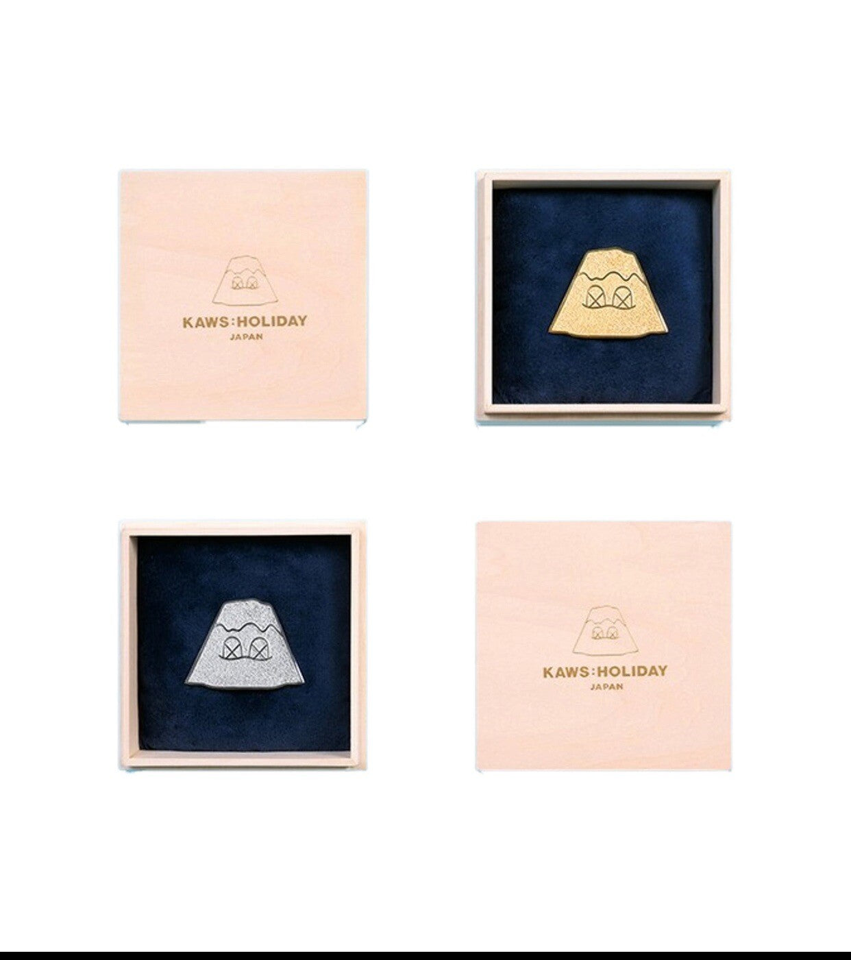 KAWS "Holiday:Japan" Mount Fuji Golden and Silver Pin Set