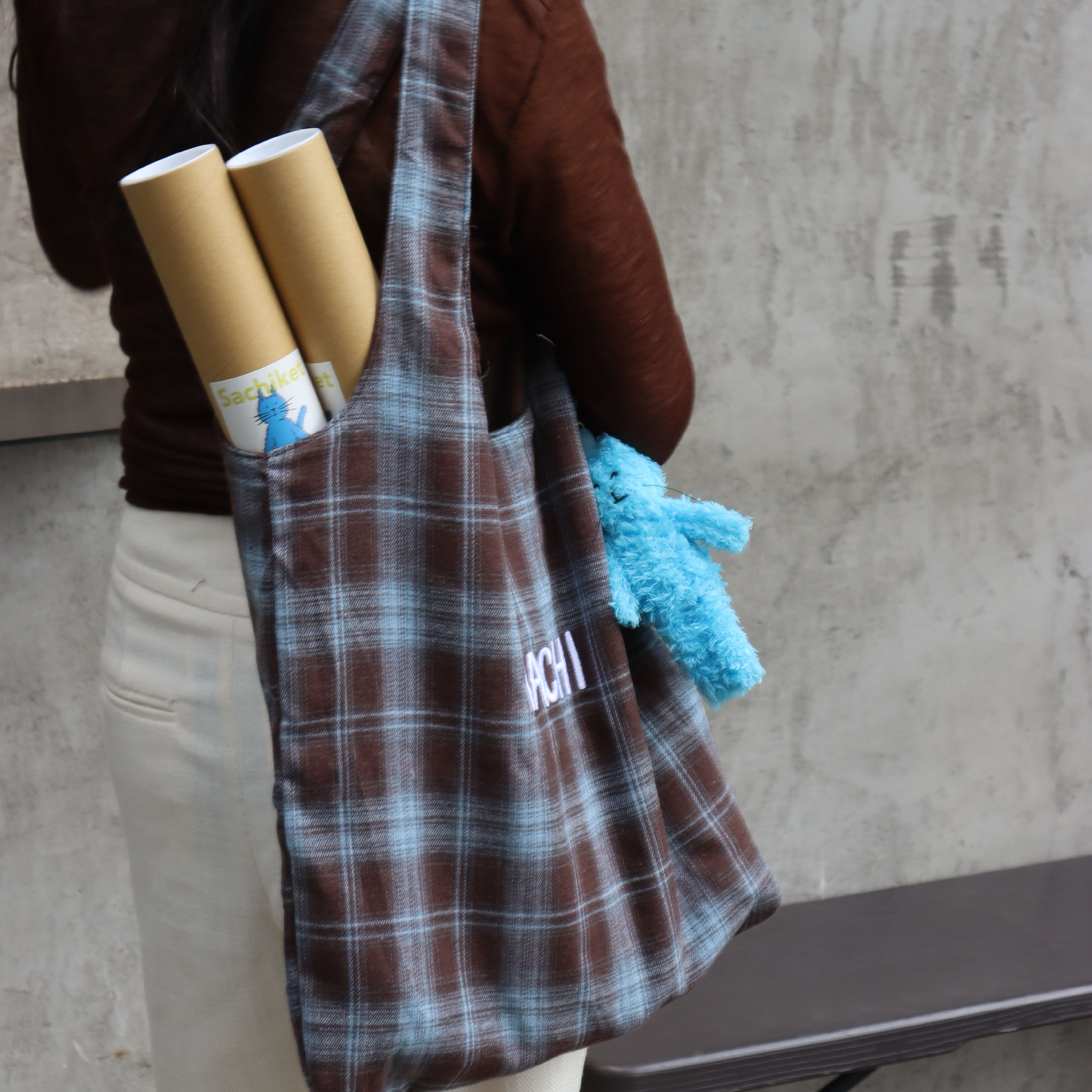 （預購）韓國 Sachiket 格紋帆布雙面購物袋｜Sachiket Double-Sided Canvas Flannel Tote Bag