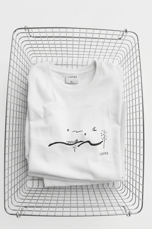 鹵貓 Oamul｜「月光下的豹子」 白色短袖T恤 Leopard Under the Moonlight White Tee