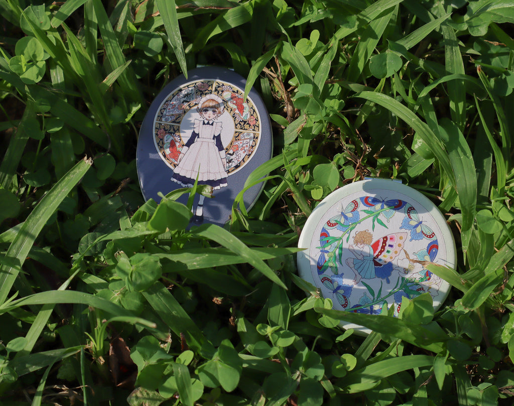 永島千裕 Chihiro Nagashima｜橢圓皮革雙面隨身鏡 Double-Sided Oval Leather Pocket Mirror