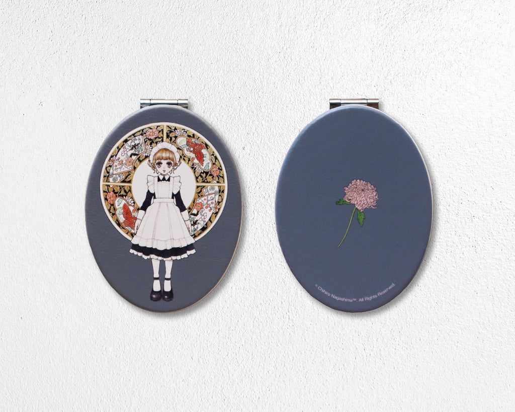 永島千裕 Chihiro Nagashima｜橢圓皮革雙面隨身鏡 Double-Sided Oval Leather Pocket Mirror