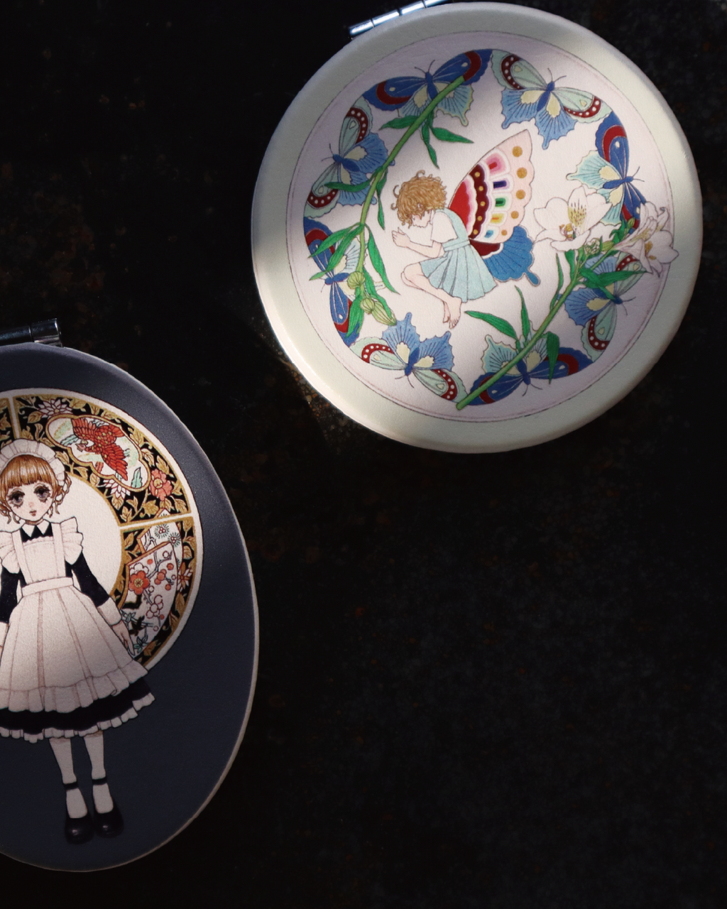 永島千裕 Chihiro Nagashima｜圓型皮革雙面隨身鏡 Double-Sided Round Leather Pocket Mirror