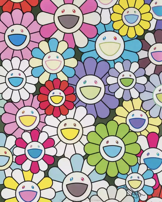 Takashi Murakami -A Little Flower Painting: Yellow, White, and Purple Flowers 2017